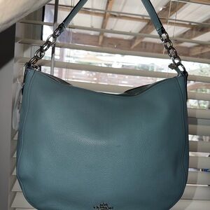 Coach Chelsea Teal Pebbled Leather Shoulder Bag with Chain Strap